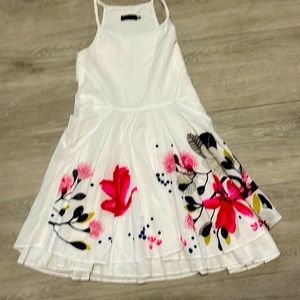 Catimini White Dress with Red and Pink Floral Design, New without tag